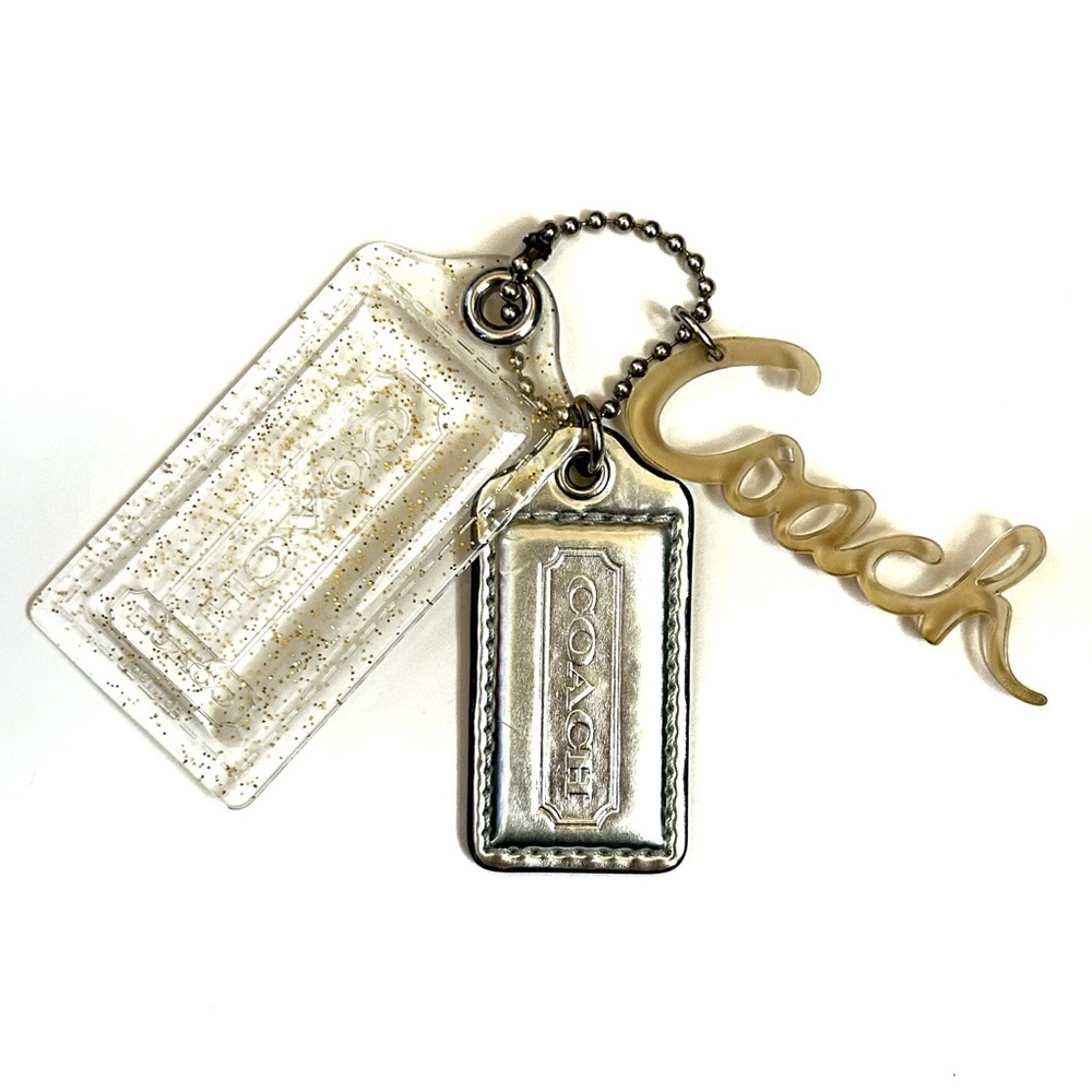 Coach Poppy Gold Silver Purse Bag Charm Keychain Set Sparkly Letters Tag Logo - Picture 2 of 7